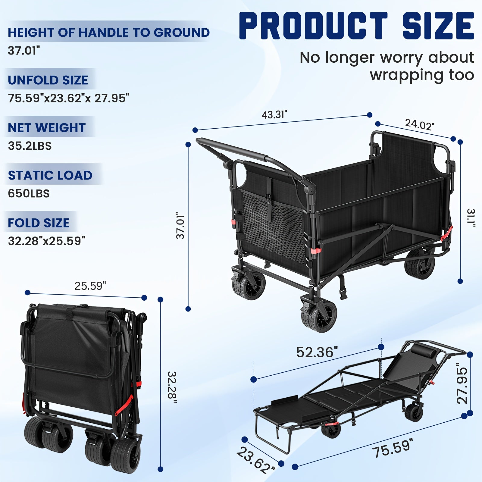 Heavy-Duty 2-in-1 Folding Wagon Cart – All-Terrain & Large Capacity