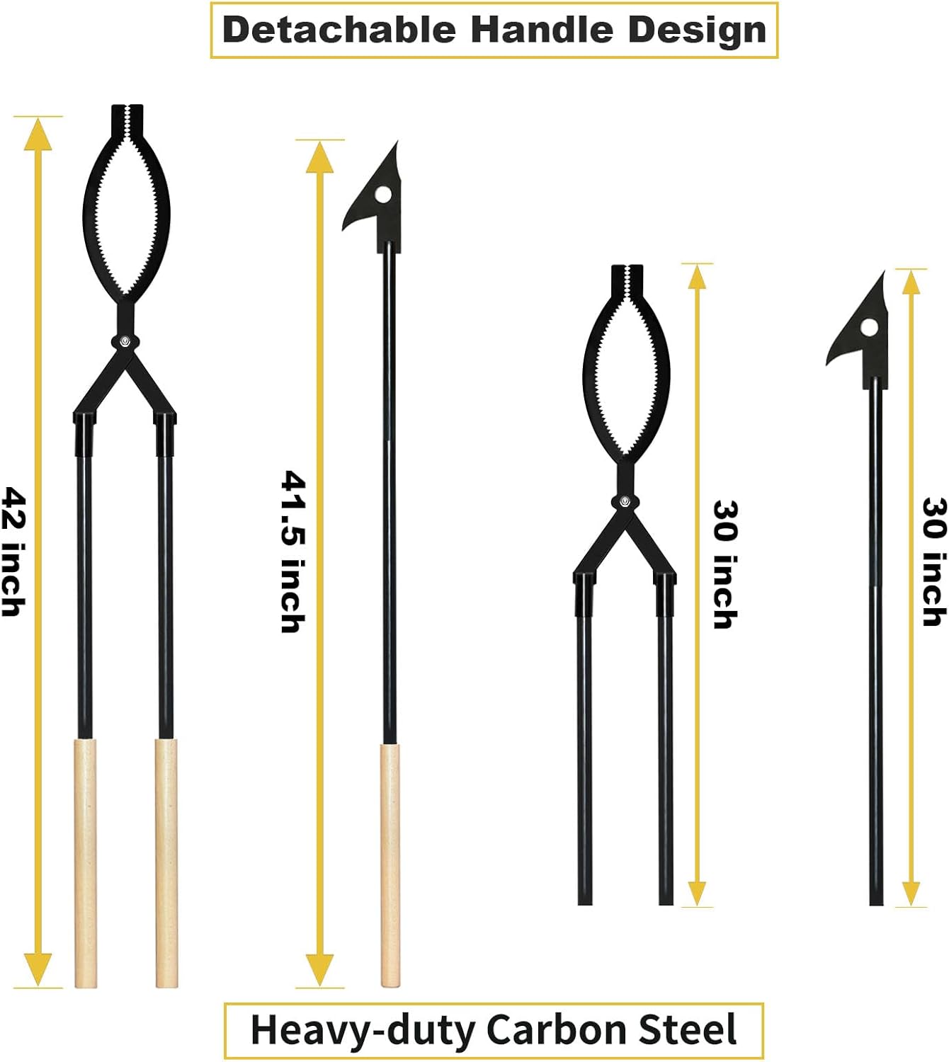 42" Fire Tongs & Fire Poker Set – Heavy-Duty Adjustable Fire Pit Tool Kit