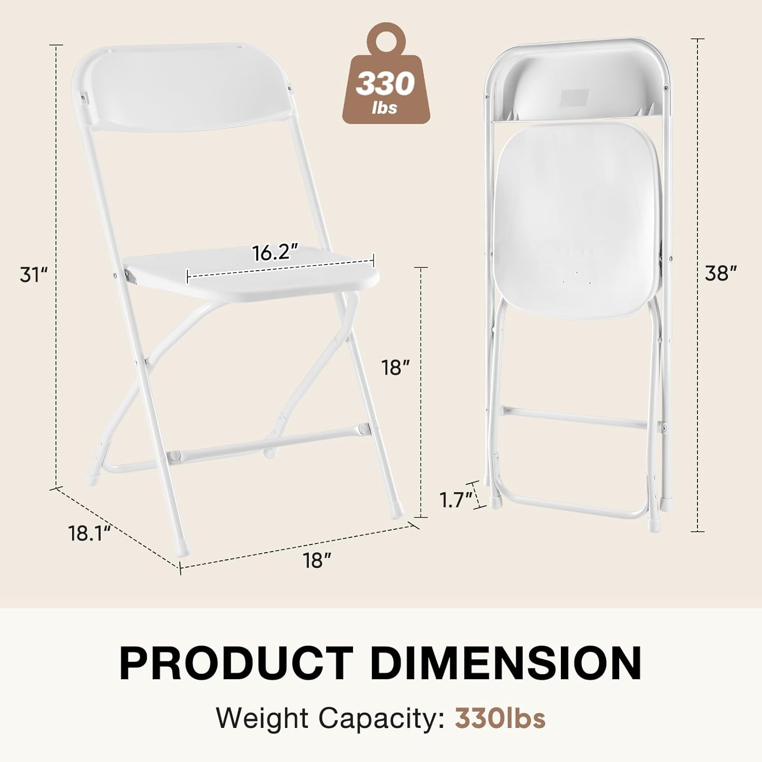 Set of 8 Folding Chairs – Heavy-Duty Stackable Plastic Chairs (330 lbs Capacity)