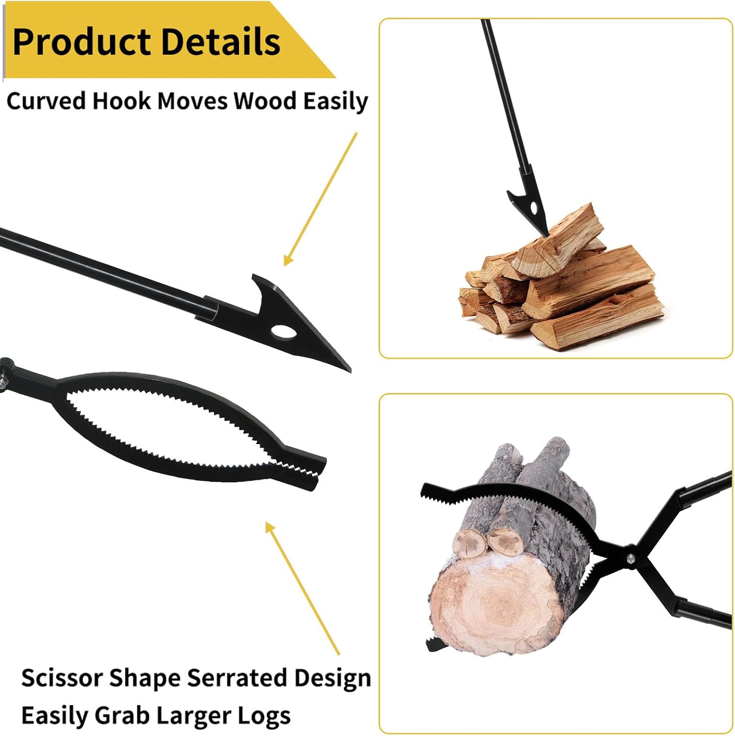42" Fire Tongs & Fire Poker Set – Heavy-Duty Adjustable Fire Pit Tool Kit