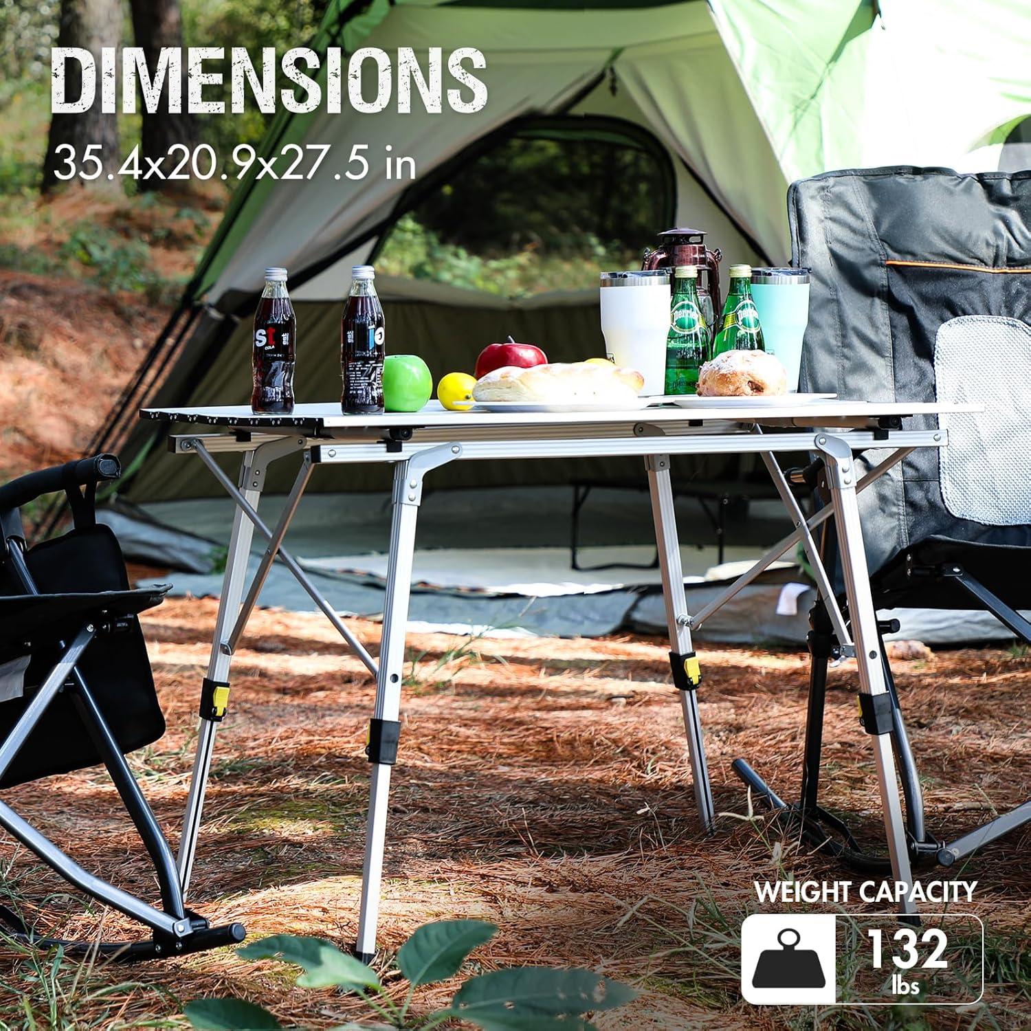 Adjustable Roll-Up Camping Table – Aluminum Folding Picnic Table with Storage Mesh