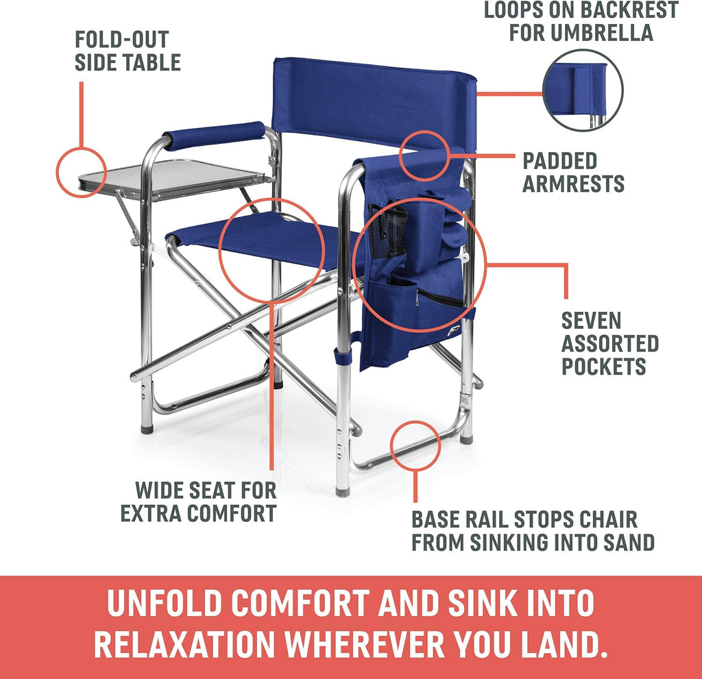 Portable Sports Chair with Side Table & Storage Caddy – Lightweight Folding Camping Chair for Adults