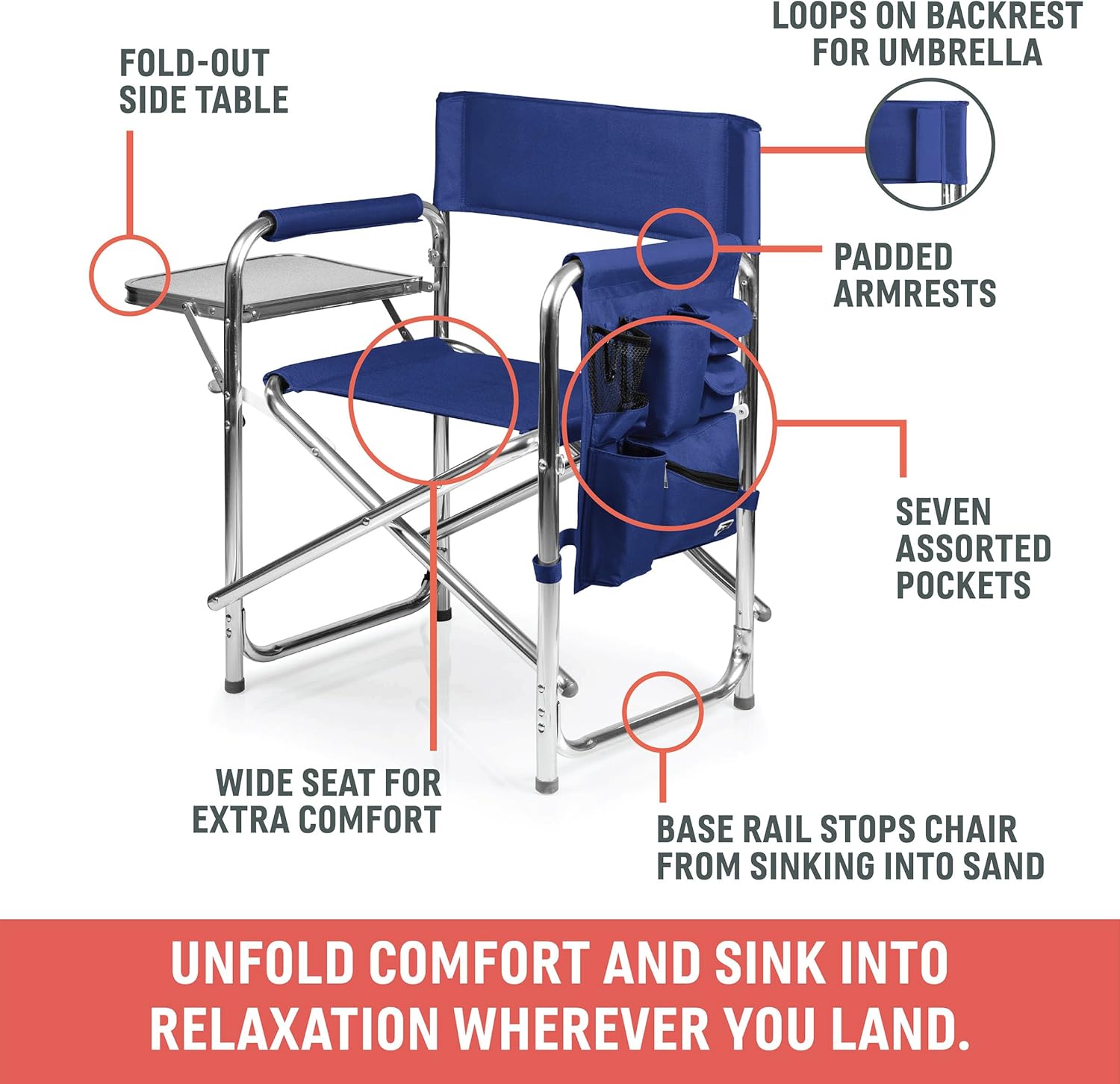 Portable Sports Chair with Side Table & Storage Caddy – Lightweight Folding Camping Chair for Adults