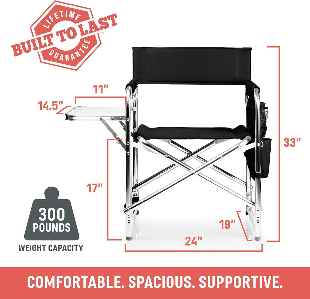 Portable Sports Chair with Side Table & Storage Caddy – Lightweight Folding Camping Chair for Adults