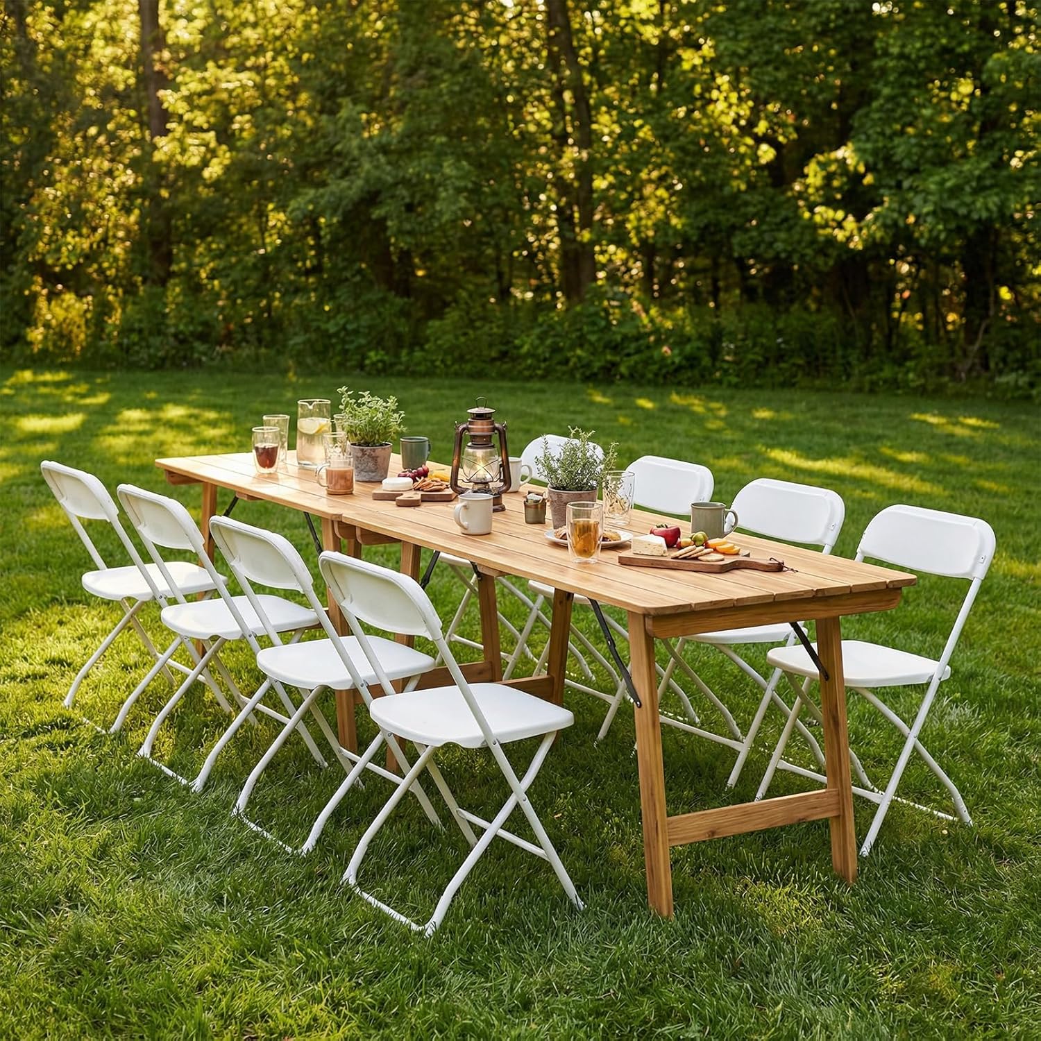 Set of 8 Folding Chairs – Heavy-Duty Stackable Plastic Chairs (330 lbs Capacity)
