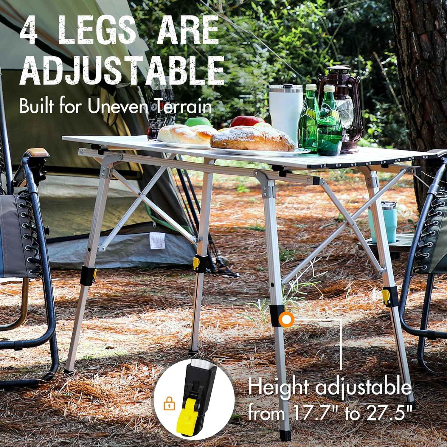 Adjustable Roll-Up Camping Table – Aluminum Folding Picnic Table with Storage Mesh