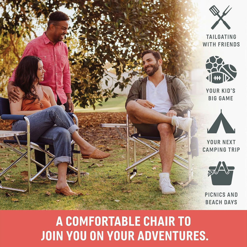 Portable Sports Chair with Side Table & Storage Caddy – Lightweight Folding Camping Chair for Adults