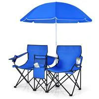 Folding Camping Chair with Detachable Umbrella & Cooler Bag – 2-in-1 Outdoor Double Seat Chair